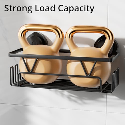 Kegii Suction Shower Caddy - Suction Cup Shower Organiser Black Bathroom Shelf No Drilling for Bath, Kitchen, Laundry Room