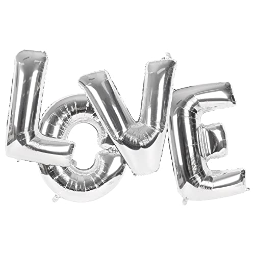 HAIOPS Love Balloons 40 Inch, Silver Foil Letter Balloon Set