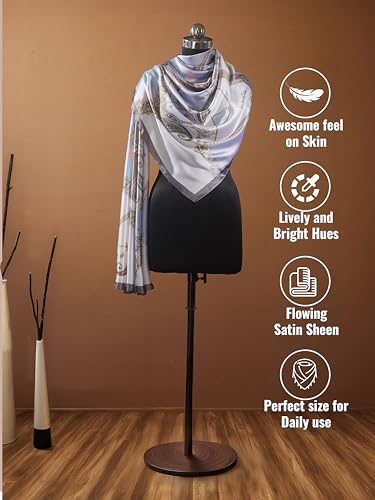 Image of Printed Poly Silken feel Scarf Stole for Women | Stylish, Soft, & Lightweight | Satin Feel Neck Scarf, Hair Scarf, Head Scarf for Women