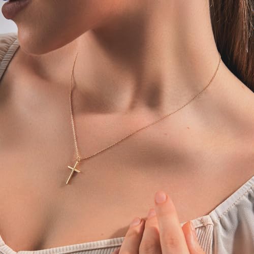 Cross Necklace for Women - 18K Gold Plated Cross Pendant Necklace Dainty Simple Gold Cross Necklace Tiny Gold Cross Necklaces for Women Trendy Gold Jewelry for Women Gift3