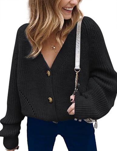 Womens Oversized Cute Chunky Knit Cardigan Fall 2024 Lightweight Sexy Crochet Hollow Out V Neck Button Sweater