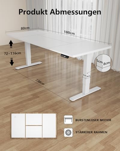 Flamaker Höhenverstellbarer Schreibtisch 180 x 80 cm mit 18 mm Tischplatte – Ansicht 6