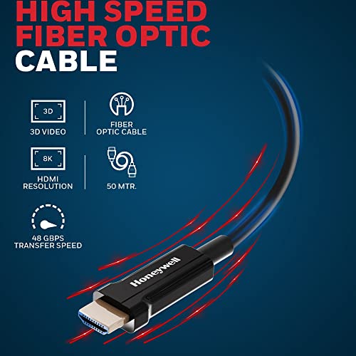 Image of Honeywell HDMI AOC 2.1 Complaint 50 Meters, Transmission Speed of 48GBPS, Supports UHD Resolution of 8K@60Hz, Male-to-Male, High-Speed Fiber Optics Cable, Compatible with TV, Gaming Console, etc.