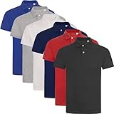 Mens Pack of 6 Plain Polo Shirt Poly Cotton T-Shirts Tee Short Sleeve Top, 6 Polos, XXL