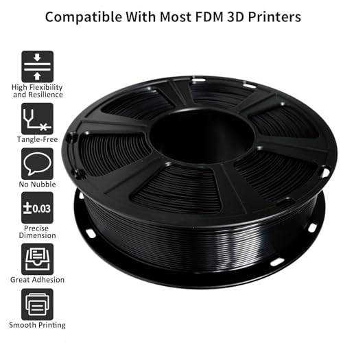 Image of GIANTARM 3D Printer Filament, Silk Black Pla Filament, 1Kg(2.2lbs) Spool, 1.75mm Dimension Accuracy + /- 0.03mm, 3D Printing Filament