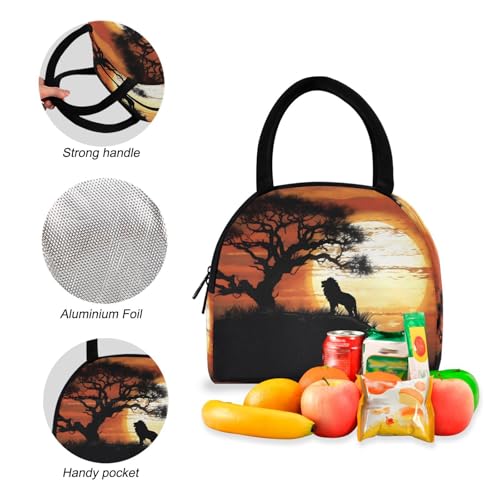 Backpack Lunch Box Set Large Capacity Travel Backpacks and Insulated Lunch Bag for Commute Hiking Picnic Lion Silhouettes Print4