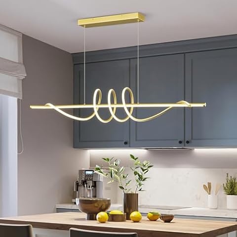FDPBY Modern Irregular Chandelier 55in Gold LED Dimmable 3000K-6000K with Remote Control Aluminum Island Lighting Pendant Light Fixtures Kitchen Island Dining Room Living Room Bedroom Cover