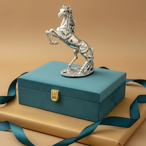 Image of 999 Pure Silver Plated Rearing Horse Statue | Triumphant Vastu Showpiece for Success, Power & Progress | Elegant Standing Horse Idol for Home Decor