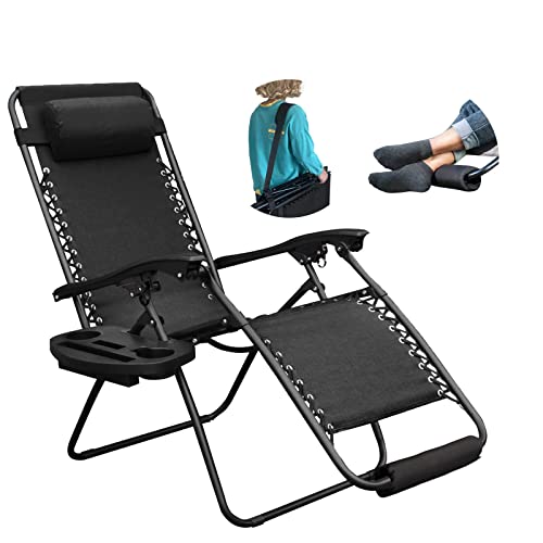 Yomifun Zero Gravity Chair, Lawn Chair, Folding Recliner Lounge Chair, Everything Included With Padded Head Pillow, Holder Tray, Shoulder Strap, Footrest Cushion, Black #TOP3