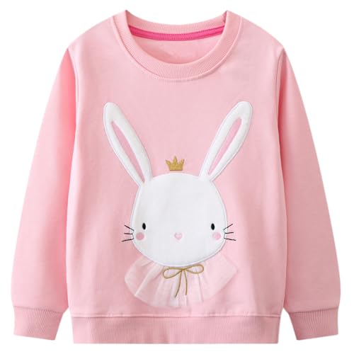 Little Hand Toddler Girls Sweatshirt Bunny Print Cotton Long Sleeve Easter Rabbit Toddler Casual Jumpers Top Kids Clothes Child Pullover Age 6-7 Year