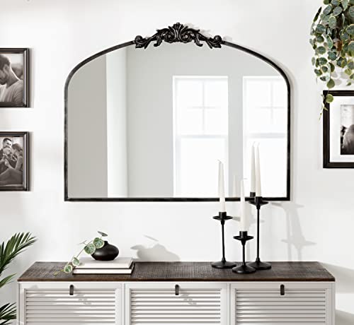 Image of Kate and Laurel Arendahl Ornate Traditional Arched Mirror; 36 x 29; Black; Decorative Baroque Style Arched Wall Mirror with Wide Frame and Ornamental Crown
