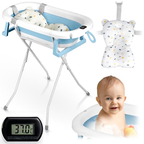 Baignoire pour bébé pliable Ricokids avec thermomètre intégré et support stable