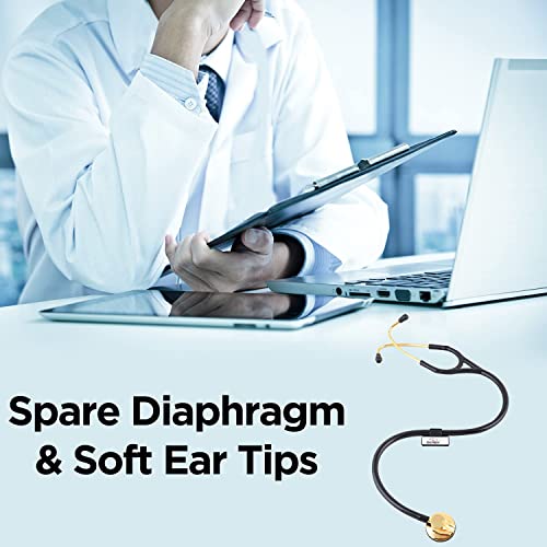 Image of Dr. Tech Cardiology Gold Black Stethoscope Heart Beat Monitoring Chest Piece Medical Instrument for Doctors, Nurses (Black & Golden)