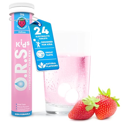 O.R.S Kids Hydration Tablets - Strawberry Pack of 1 | Natural Salts & Electrolytes for Dehydration & Immune Support | Electrolyte Replacement Supplement for Children | Vegan Gluten-Free Low Calorie