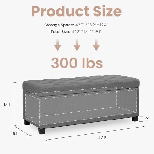 Image of Living&Giving Storage Ottoman Bench for Bedroom, 47.2 inch, Grey