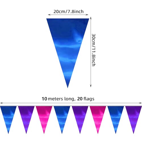 Image of 130FT Blue Purple Rose Red Triangle Pennant Banner Flag Metallic Fabric Bunting Garland for Christmas Graduation Wedding Anniversary Bachelorette Birthday Bridal Shower Valentines Hen Party Supplies