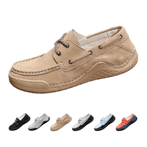 Men's Suede Fashion 2 Eye Boat Shoes,Vintage Colorblock Comfort Non-Slip Casual Driving Walking Moccasin Wendy Loafers