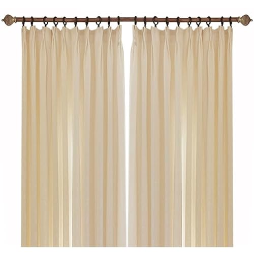 ANAZOZ Cortina Habitacion con Ganchos,2 x 107W x 132H CM,Cortinas Semiopacas Dos Piezas Patrón de Hojas Cortinas Habitacion Matrimonio Beige