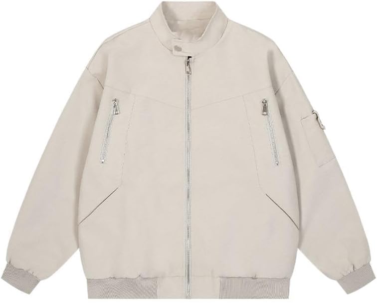 American Retro High Street Men's Utility Jacket, Pilot Zipper Casual Loose Coats