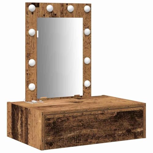 vidaXL Mesa de Tocador Rústica LED con Espejo Almacenamiento Natural de Maquillaje para Dormitorio Diseño Compacto Elegante y con Iluminación Incorporada Aseo con Espejo Elegante