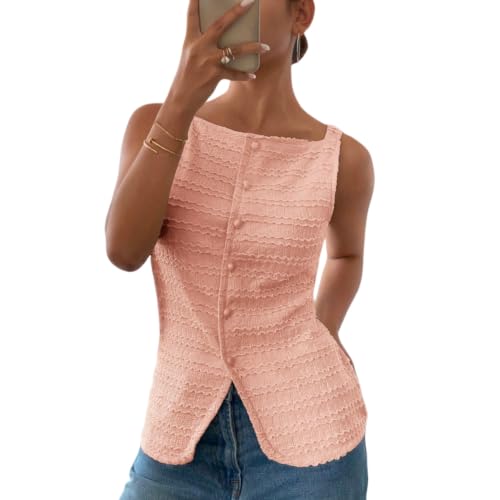Débardeur boutonné élégant jacquard col carré top été femme chic