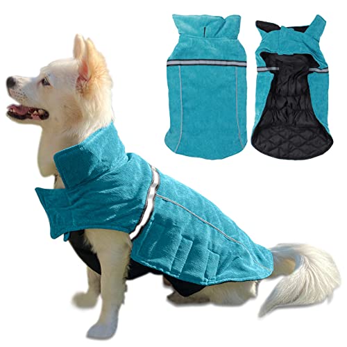 Dog Coats Winter Reflective Dog Apparel for Cold Weather Windproof Sweaters Reversible Warm Cotton Jacket Sweaters Dog Coats for Small Medium Dogs (Blue, Small)