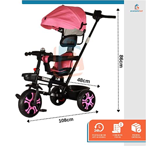 Triciclo Infantil Empurrador Com Capota 2 em 1 Zupa (Rosa)