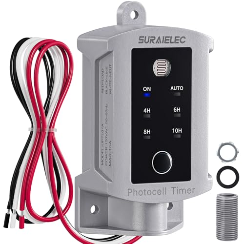 SURAIELEC 15 AMP Dusk to Dawn Timer Switch for Outdoor Electrical Boxes, 120V Photocell Power...