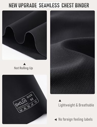 XUJI Seamless Chest Binder Women FTM Transgender Wireless Binder Sport Compression Bra Pullover Tank Top (B, M) Black