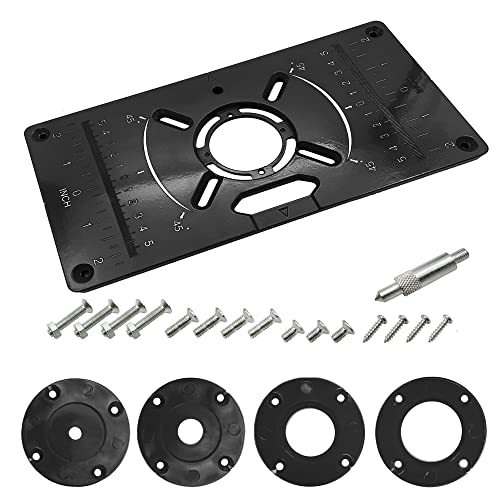 Table de Toupie en Aluminium, Plaque D'insertion de Table de Toupie Multifonctionnelle avec 4 Anneaux et Vis, Outils de bois de Bricolage Fraisage de coupe 235 mm x 120 mm x 8 mm