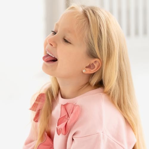 14k Yellow Gold Petite Mouse Clear Cubic Zirconia Screw Back Earrings For Toddlers and Little Girls - Small Sparkling CZ Earrings for A Girls Special Day - Glimmering Mouse Earrings For Kids2