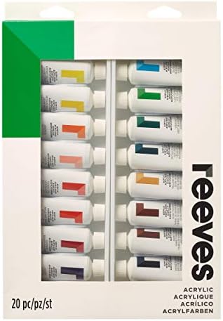 Reeves Acrylic Paints Set - Highly Pigmented Water-Based Colours for Artists, Hobbyists & Beginners - 18 Pack, 10ml