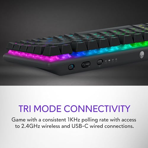 Image of Alienware Pro Wireless Gaming Keyboard - Bluetooth 5.1 /2.4 GHz Radio Frequency Connectivity, Linear Mechanical, Hot-swappable switches, Tri mode connectivity, Adjustable Height - Dark Side of the Moon