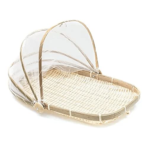 Conjunto 2 Cestos Porta Pão Bolo Bambu Cobertura Retrátil Retangular Artesanal 42 x 27 x 5cm