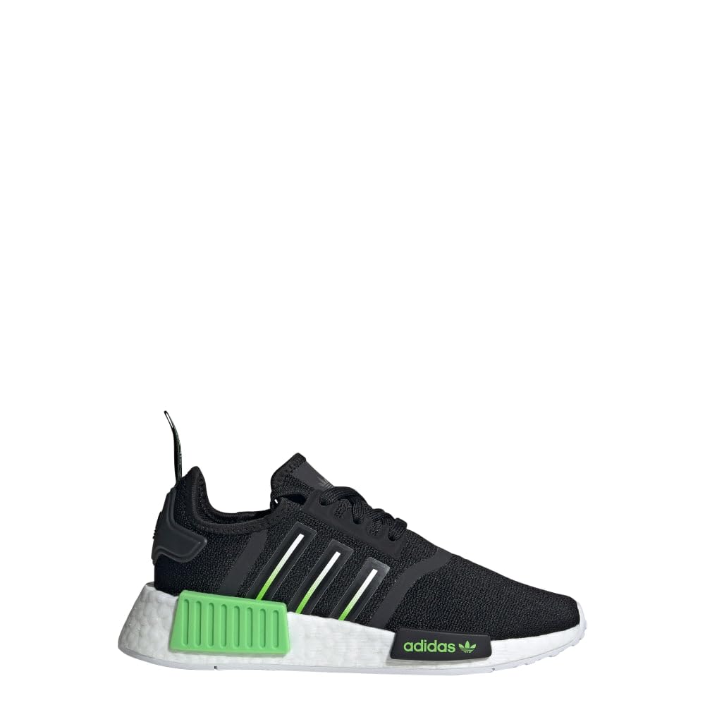 adidas Originals NMD_R1 Sneaker, Black/Lucid Lime/White, 3.5 US Unisex Little Kid