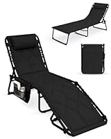 KEPLIN Foldable Sun Lounger Chair - Padded Diamond Outdoor Garden Recliner, 4 Position Adjustable Backrest, 600D Oxford Fabric, Portable Patio Camping Deck Chair - 110kg Capacity