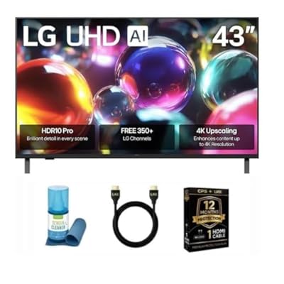 LG 43 Inch Class UA7000 Series LED AI 4K UHD Smart webOS TV 2025 HDR Voice Control Wi-Fi ThinQ AI w/Monster MCGOLDUHD5 HDMI Cable, 12 Mo CPS Protection & SURF201V Screen Cleaner