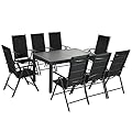 Outsunny 9-Piece Patio Dining Set for 8, Outdoor Aluminum Frames Dining Furniture Set with Expandable Table, Adjustable High Back Portable Chairs and Mesh Fabric Seats, Black