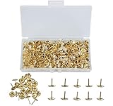 Especificaciones de las tachuelas de tapicería: diámetro de la cabeza de las tachuelas: 11 mm (7/16 pulgadas), longitud total de las tachuelas: 16 mm (5/8 pulgadas), cantidad: 400 piezas, color dorado, material: hierro.