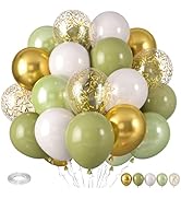 Sage Green Balloons, Sage Balloons Retro White Pearl Light Green Balloon, White Sand Gold Confett...