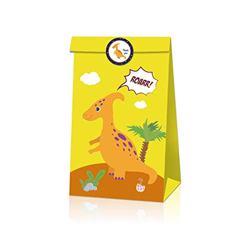 Pacote com 12 sacos de guloseimas de dinossauro para doces Dino Kids Birthday T-Rex Roar Party Favor