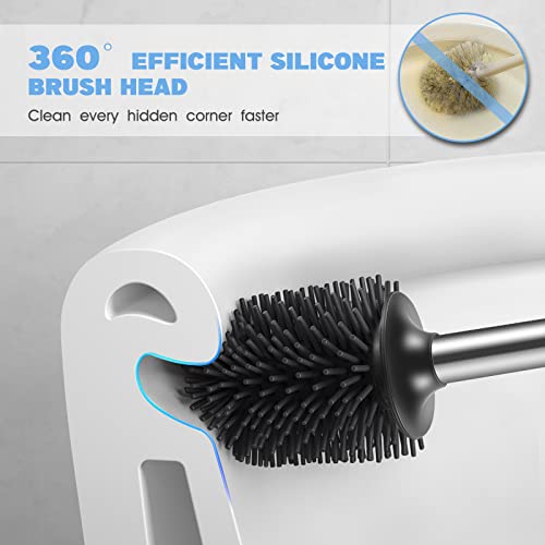 Hamitor STIANLESS STEEL SILICONE TOILET BRUSH Toilet Bowl Brush Holder Set: Silicone Stainless Steel Deep Cleaning Toilet Cleaner Brush thumb #2