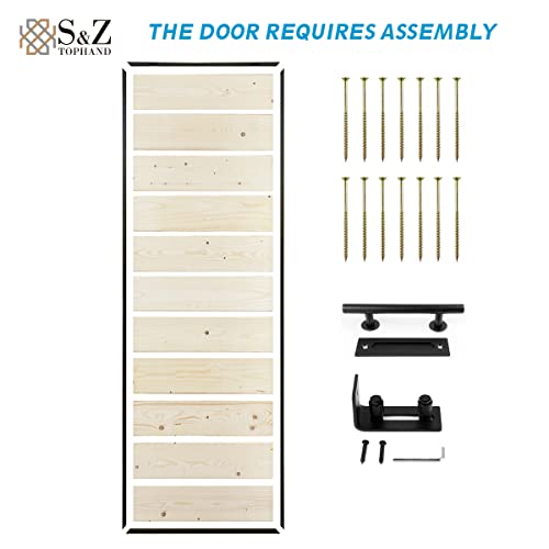 S&Z Tophand® 42 In. X 84 In. White Lacquer Barn Door With 8Ft Sliding Door Hardware Kit, 20-42In Stainless Steel Frame Modern Style Barn Door/Sliding Door/Simple Assembly Is Required #TOP4