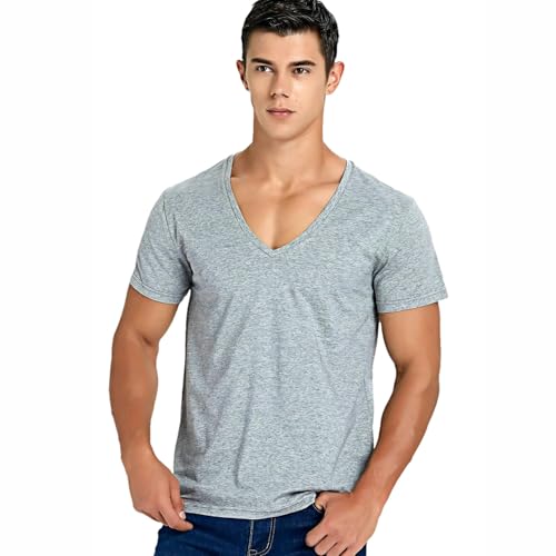 T-shirt col en V pour homme à manches courtes extensibles