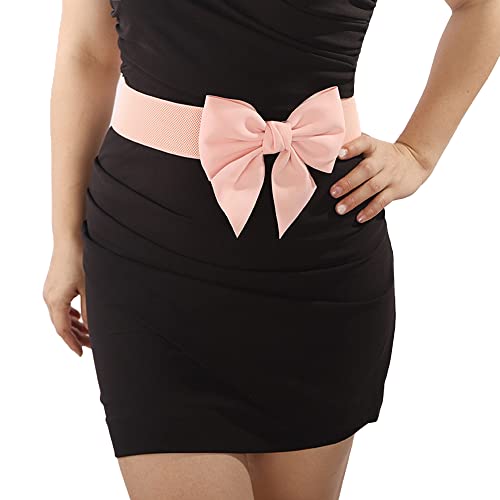 Jumwrit Women Big Bowknot Waist Belt Wide Elastic Cinch Belt Solid Color Vintage Waistband Cute Wedding Party Dress Belt Accessory Fashion Lady Stretchy Belt(Pink)