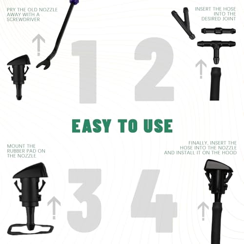Windshield Washer Nozzles Kit, 2 Meters Windshield Washer Hose and Washer Jet with Connector, Front Windshield Washer Nozzles Kit Replacement for Chrysler, Dodge, Jeep, OEM #: 4805742AB, 5113049AA - Thumbnail 7