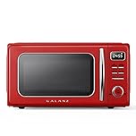 Galanz GLCMKZ11RDR10 Retro Countertop Microwave Oven with Auto Cook & Reheat, Defrost, Quick Start Functions, Easy Clean with Glass Turntable, Pull Handle 1.1 Cu. Ft, Red