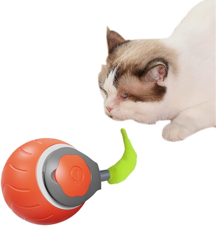 Juego de juguetes interactivos para gatos, tres modos de velocidad, bola de persecución automática con cola corta esponjosa y luz LED, un pequeño