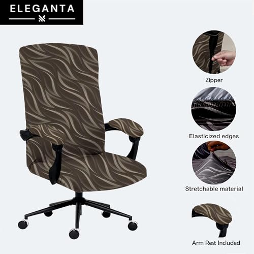 Image of ELEGANTA Stretch Boss Office Chair Cover Printed Computer Chair Covers with Armrest Cover Universal Removable Spandex Rotating Chair Slipcovers Soft Desk Chair Seat Protector Brown Leaf (Pack of 1)