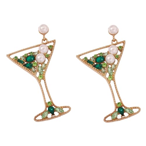 HIJONES Boucles Oreilles en Verre De Champagne pour Femmes en Boucles Oreilles pour Femme Avec Perles Et Gouttes Eau Vert